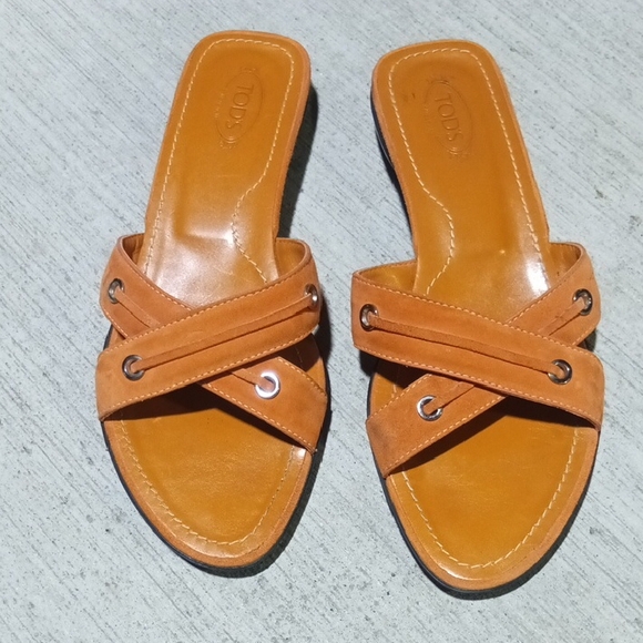 Tod's Suede & Leather Crisscross Slide On Sandals Size 8.5 Women's - Picture 1 of 4